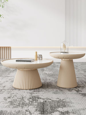 PU Pedestal Marble Top Wood Coffee Table Round Bowl Shaped