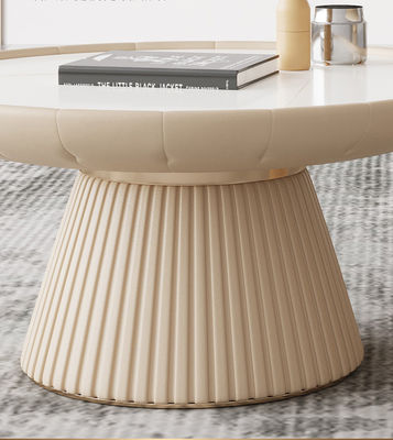 PU Pedestal Marble Top Wood Coffee Table Round Bowl Shaped