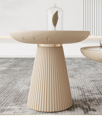PU Pedestal Marble Top Wood Coffee Table Round Bowl Shaped