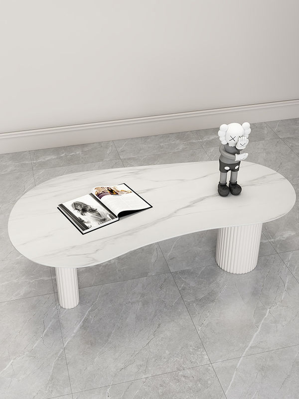 Unique Shaped Marble Coffee Table With Wooden Base ODM